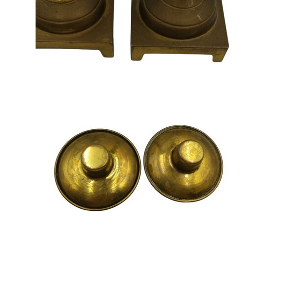 2 Brass Candlestick Holders Square Base Marked W Inc. Brass Plated Shabbat Cups - Picture 3 of 12